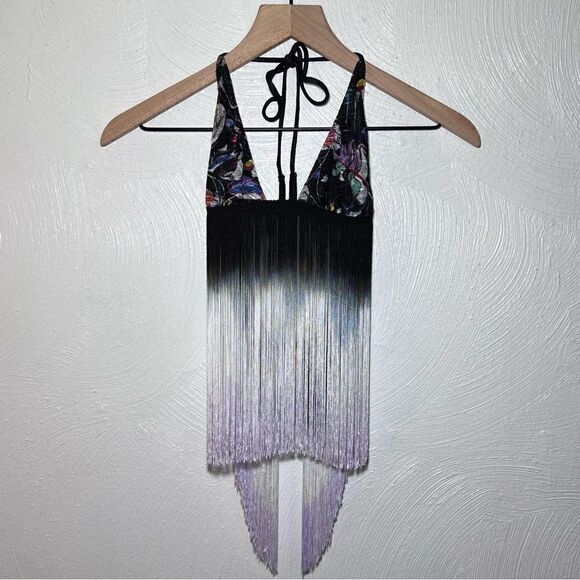 Missoni Dégradé Fringed Halter Neck Triangle Bikini in Black Monstera - Picture 4 of 13